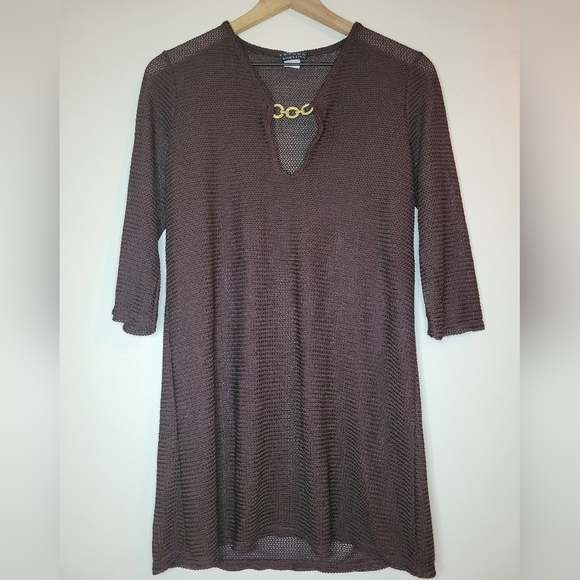 Jordan Taylor collection chocolate brown mesh swim coverup, sz l - Picture 1 of 4